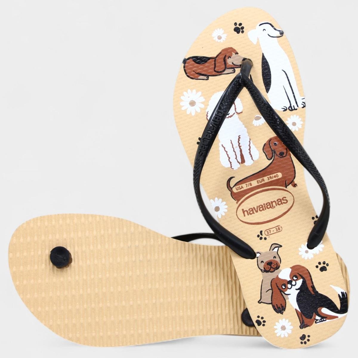 Chinelo Havaianas Slim Pets Feminino - Preto e Bege Preto/Bege 4