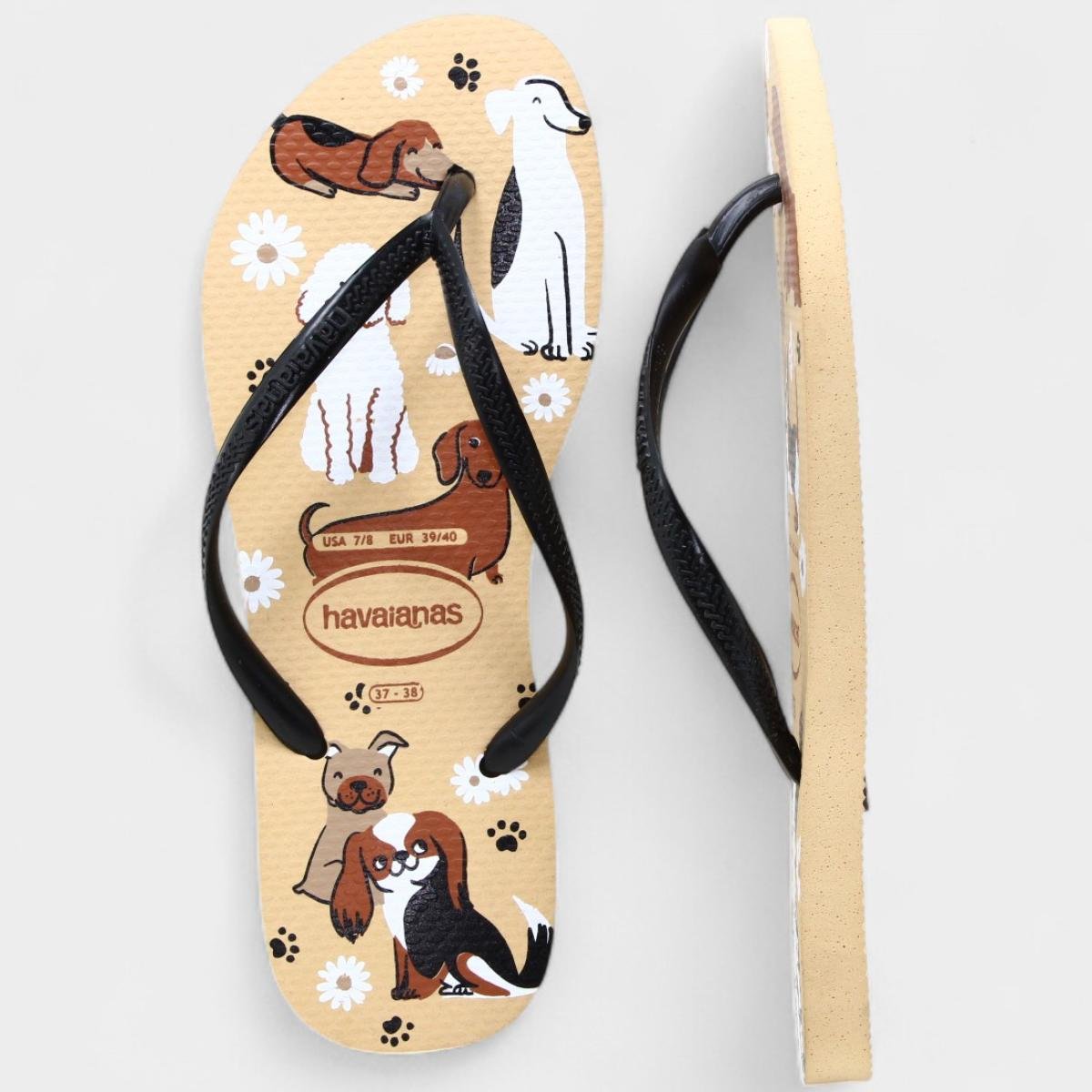 Chinelo Havaianas Slim Pets Feminino - Preto e Bege Preto/Bege 5