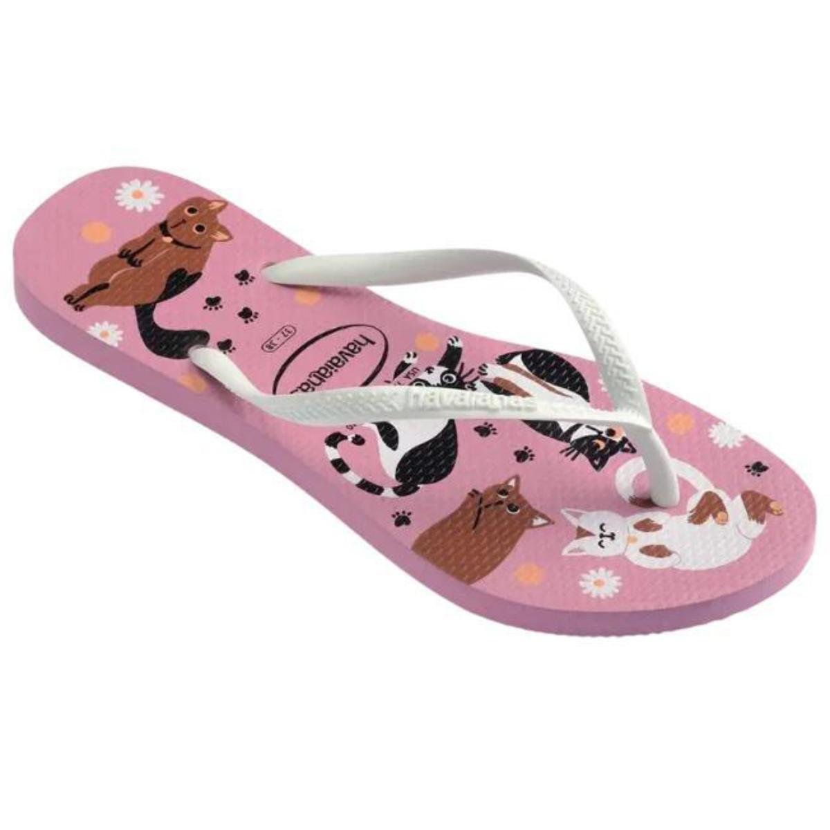 Chinelo Infantil Havaianas Slim Pets Menina - Rosa e Branco Rosa/Branco 2