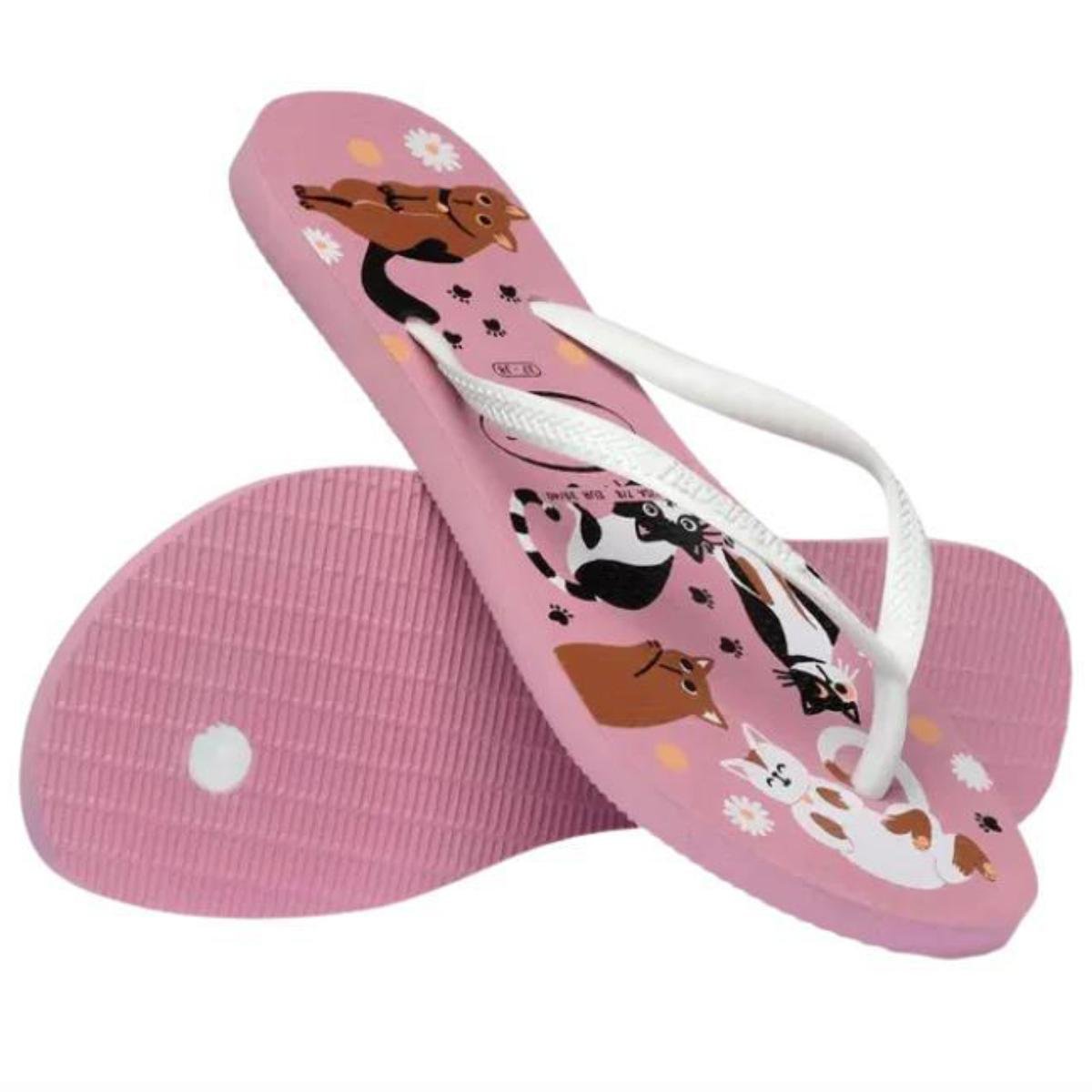 Chinelo Infantil Havaianas Slim Pets Menina - Rosa e Branco Rosa/Branco 4
