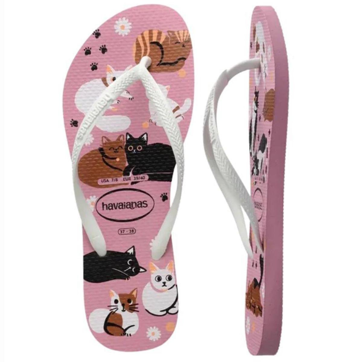Chinelo Infantil Havaianas Slim Pets Menina - Rosa e Branco Rosa/Branco 5