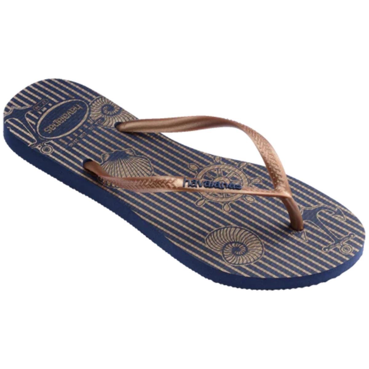 Chinelo Havaianas Slim Nautical Feminino - Azul e Dourado Azul/Dourado 2
