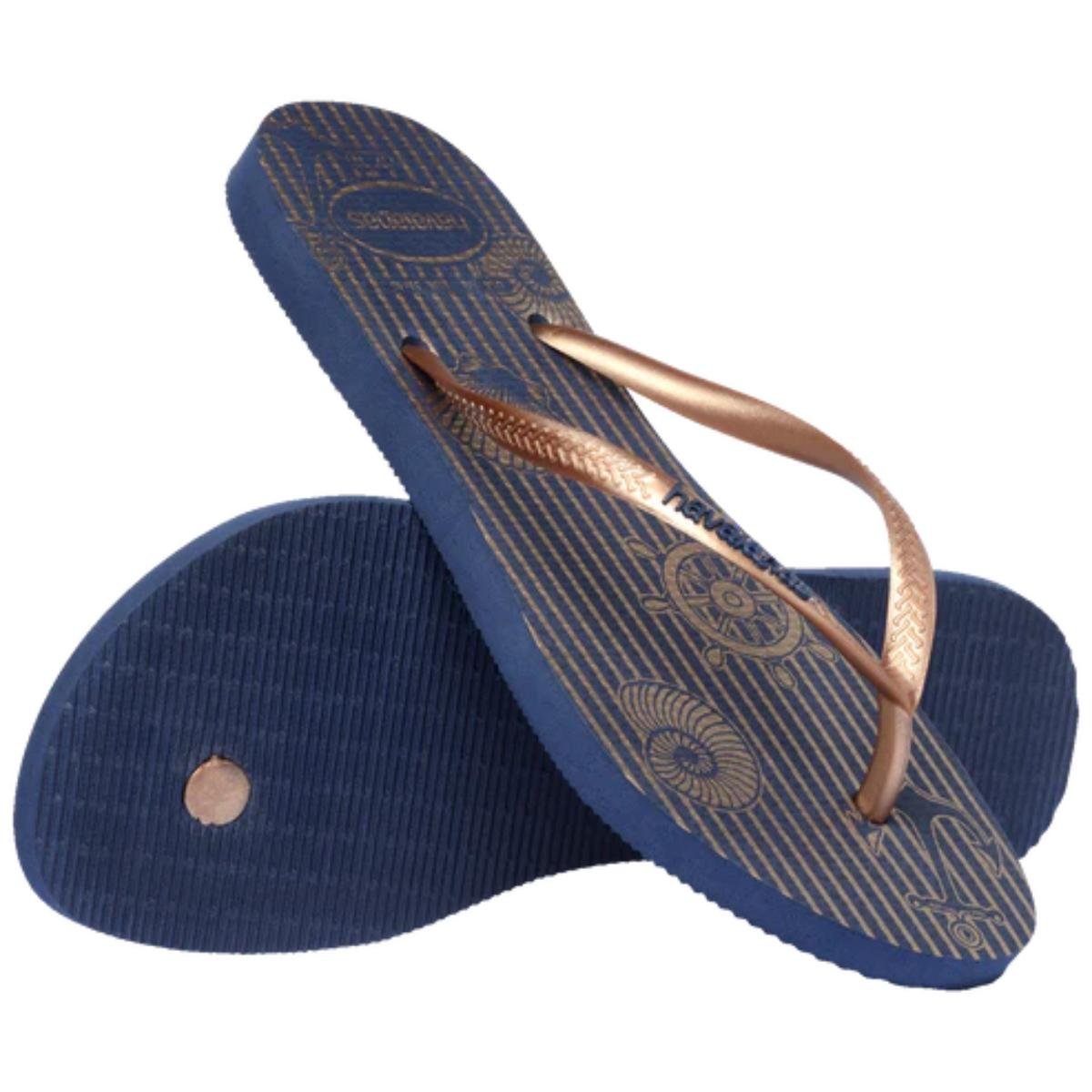 Chinelo Havaianas Slim Nautical Feminino - Azul e Dourado Azul/Dourado 4