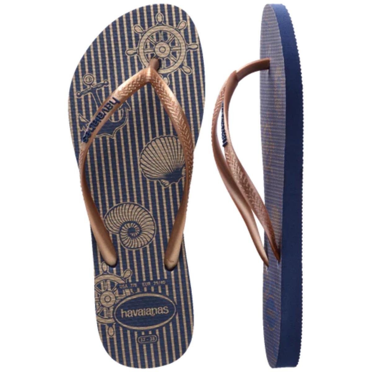 Chinelo Havaianas Slim Nautical Feminino - Azul e Dourado Azul/Dourado 5