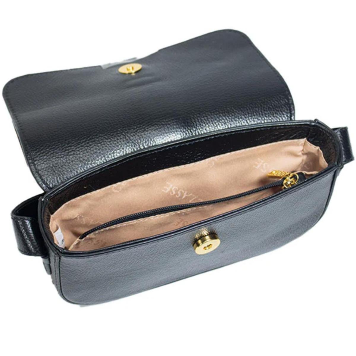 Bolsa Classe Couro Legítimo Bag Clara Feminina - Preto Preto 3