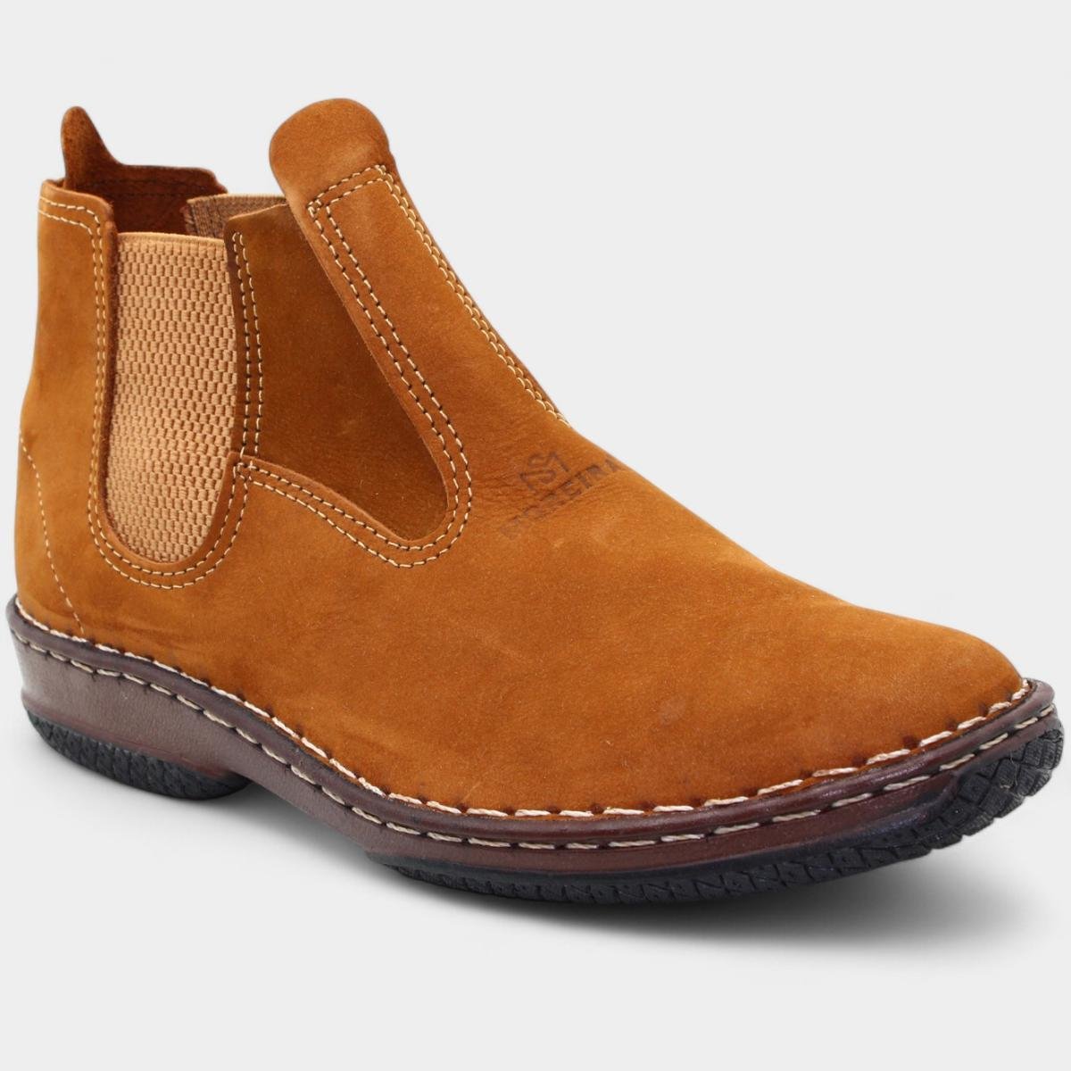 Botina Couro Moreira Espiguete Masculina - Marrom Claro