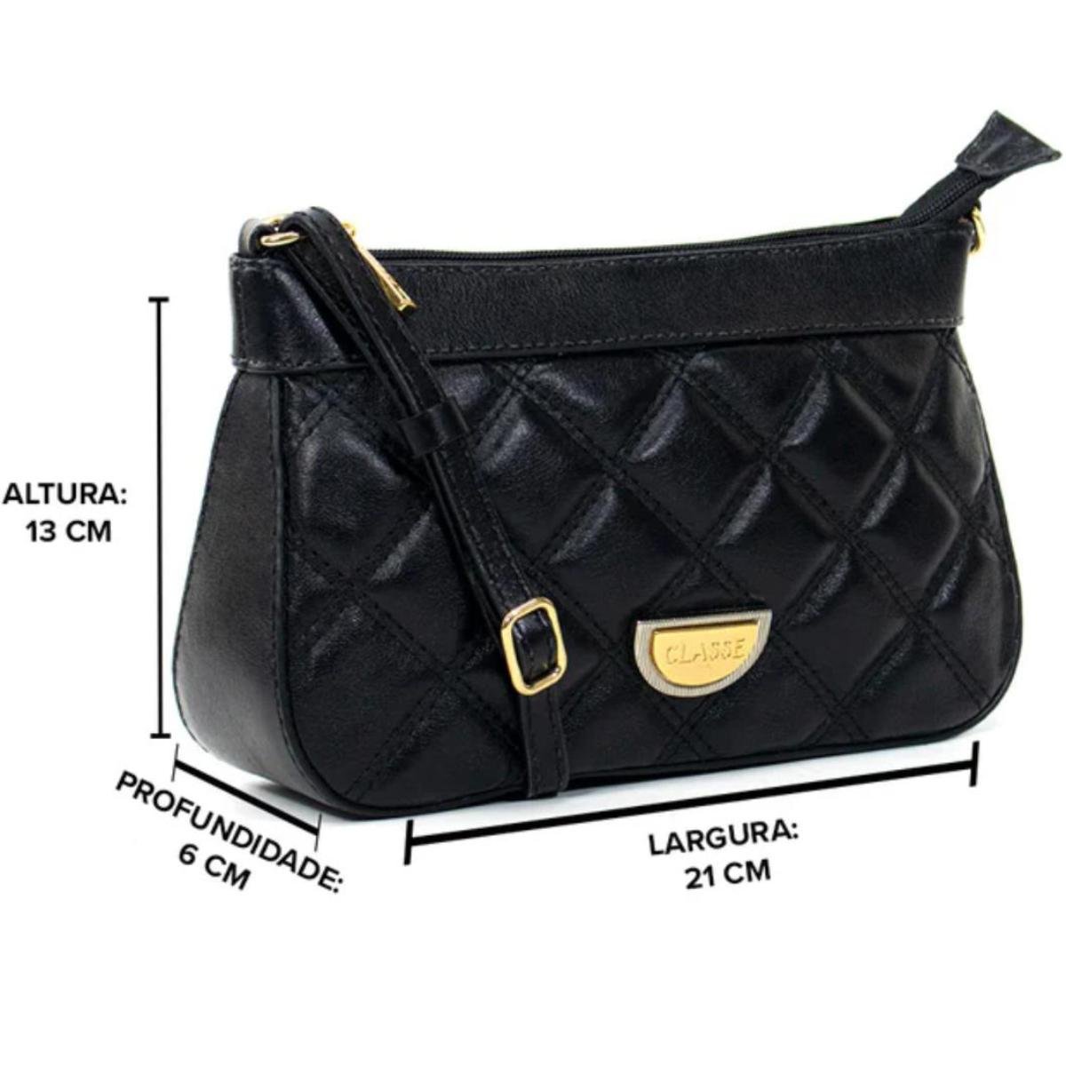 Bolsa Crossbody Classe Couro Legítimo Casual Maia Feminina - Preto Preto 2