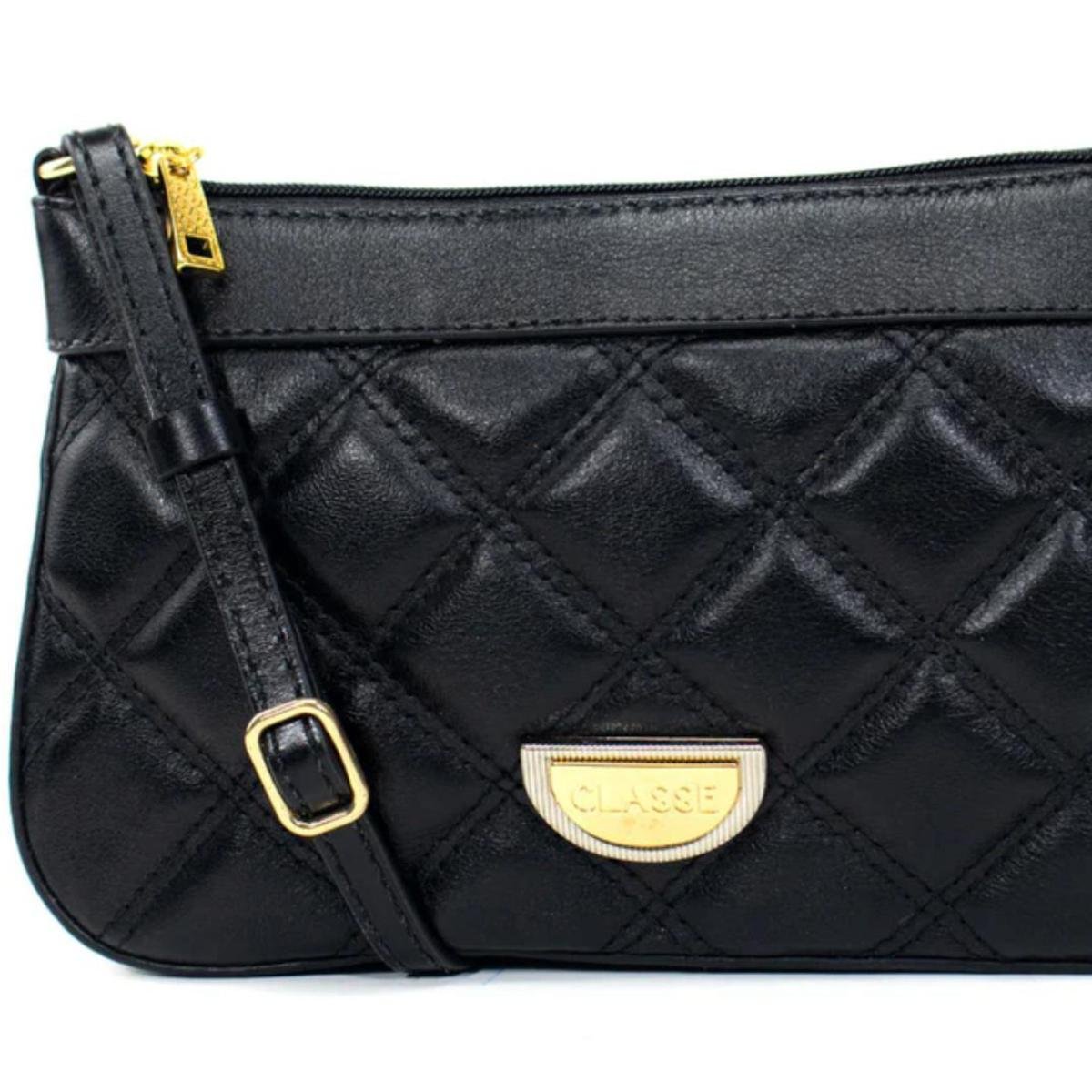 Bolsa Crossbody Classe Couro Legítimo Casual Maia Feminina - Preto Preto 3