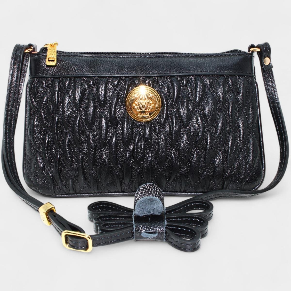 Bolsa Crossbody Classe Couro Legítimo Casual Kelly Feminina - Preto Preto 2