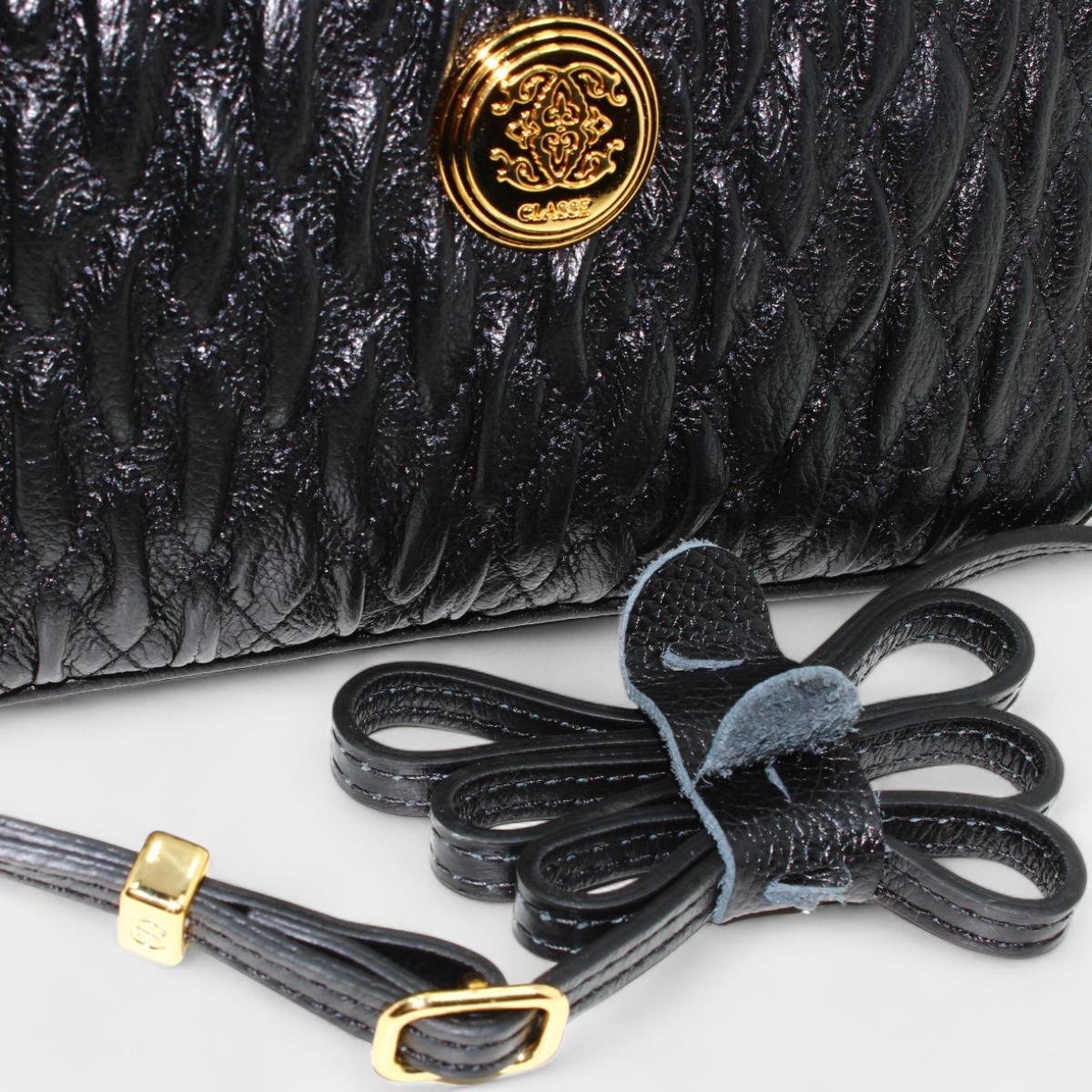 Bolsa Crossbody Classe Couro Legítimo Casual Kelly Feminina - Preto Preto 4