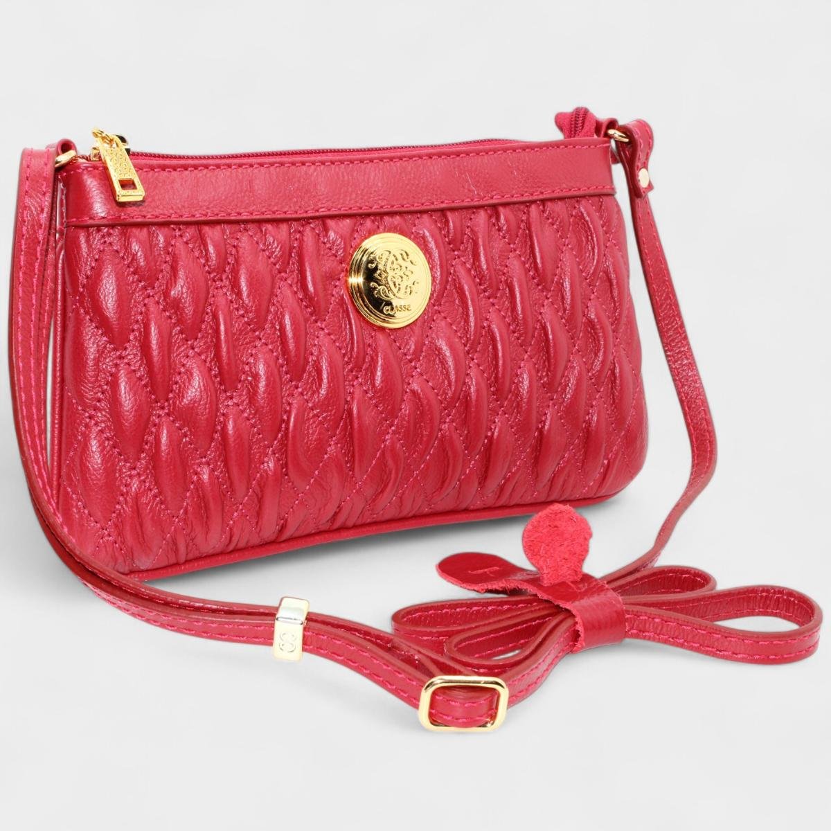 Bolsa Crossbody Classe Couro Legítimo Casual Kelly Feminina - Vermelho