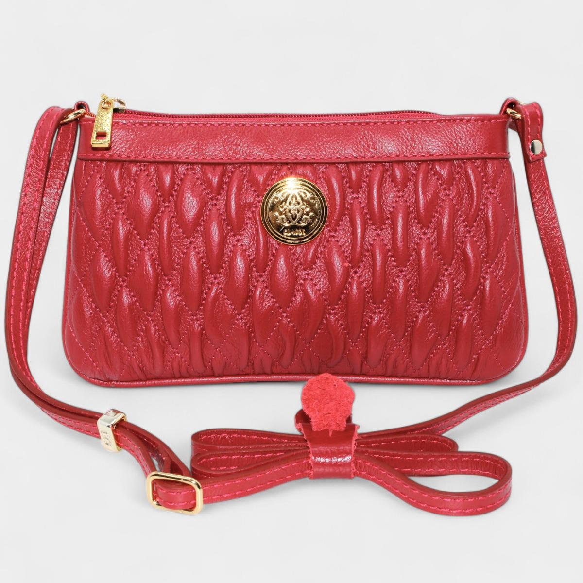 Bolsa Crossbody Classe Couro Legítimo Casual Kelly Feminina - Vermelho Vermelho 2