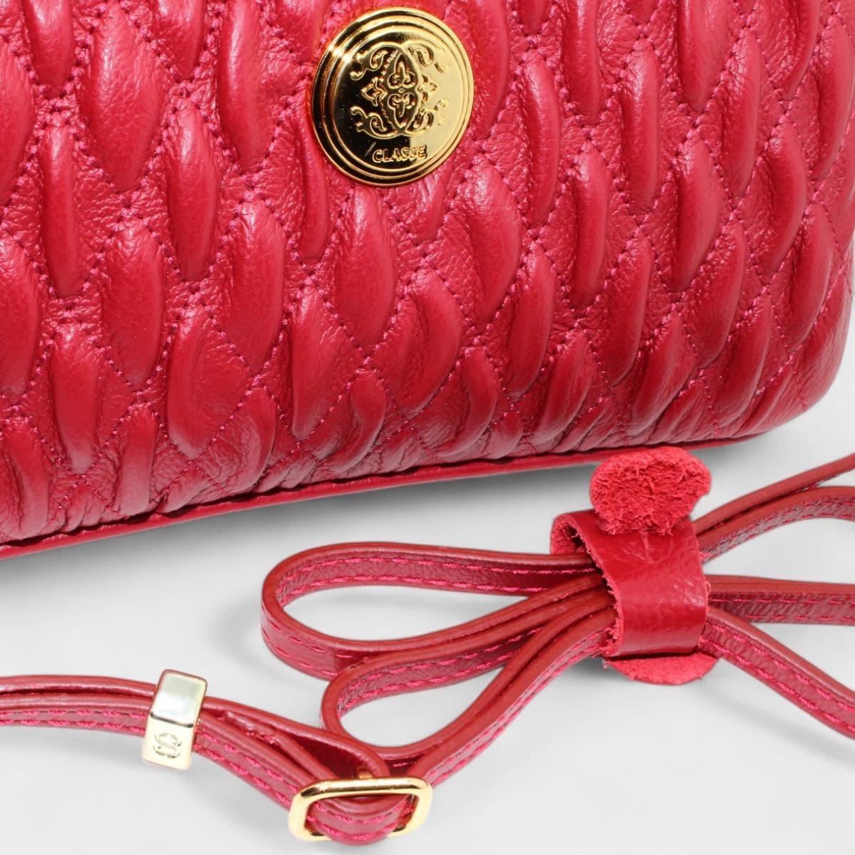 Bolsa Crossbody Classe Couro Legítimo Casual Kelly Feminina - Vermelho Vermelho 4