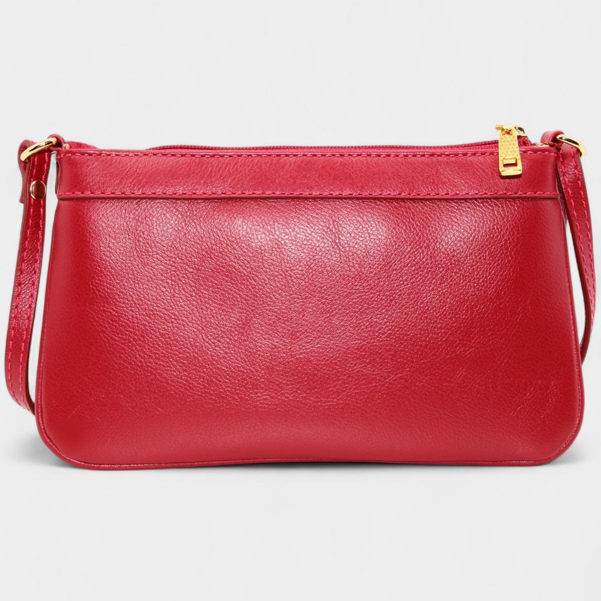 Bolsa Crossbody Classe Couro Legítimo Casual Kelly Feminina - Vermelho Vermelho 5