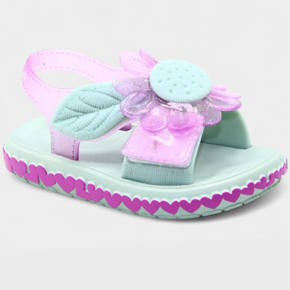 Sandália Infantil Zaxynina Spring Menina - Verde e Rosa