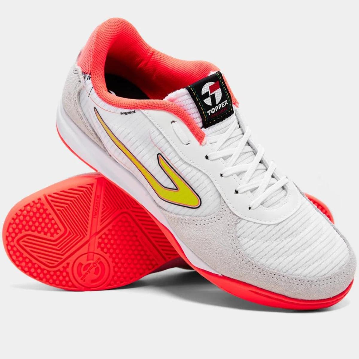 Chuteira Futsal Topper Letra IV Unissex - Branco e Amarelo