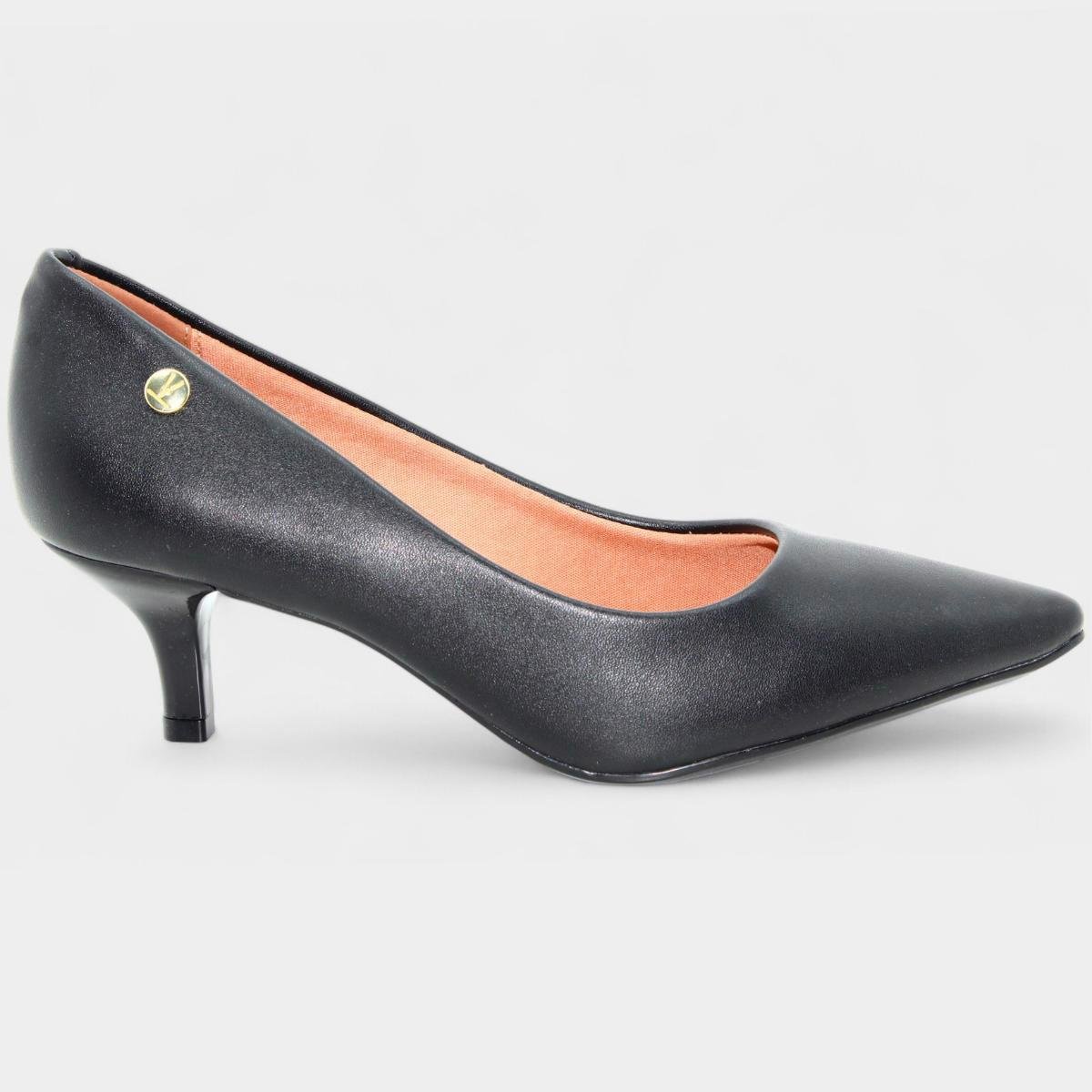 Scarpin Vizzano Salto Baixo Básico Bico Fino Feminino - Preto Preto 2
