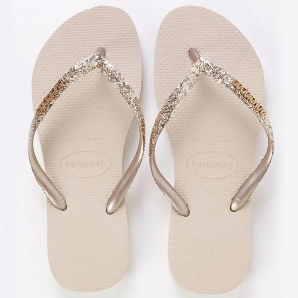 Chinelo Havaianas Slim Glitter II Feminino - Areia