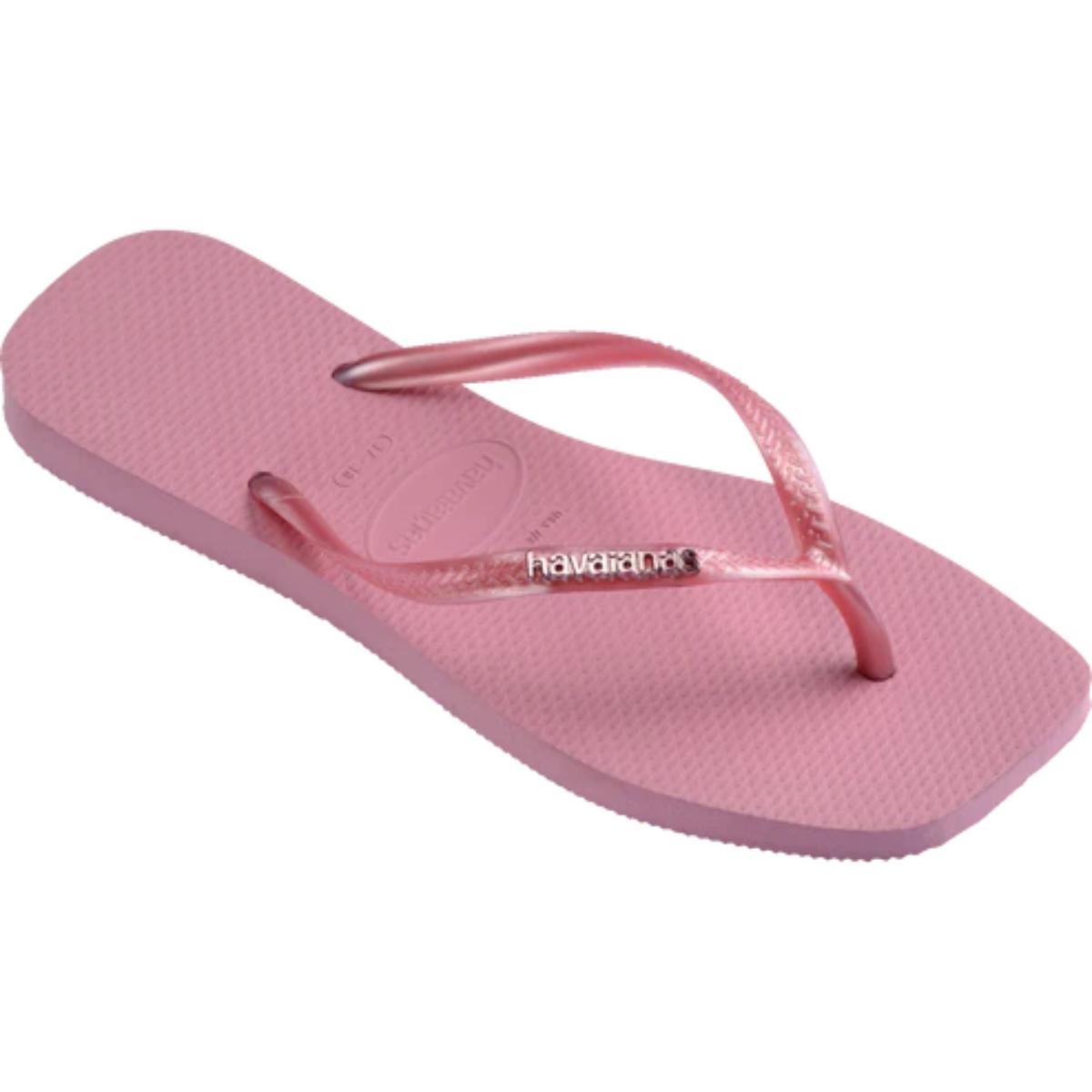 Chinelo Havaianas Slim Square Logo Metallic Feminino - Rosa Rosa 2