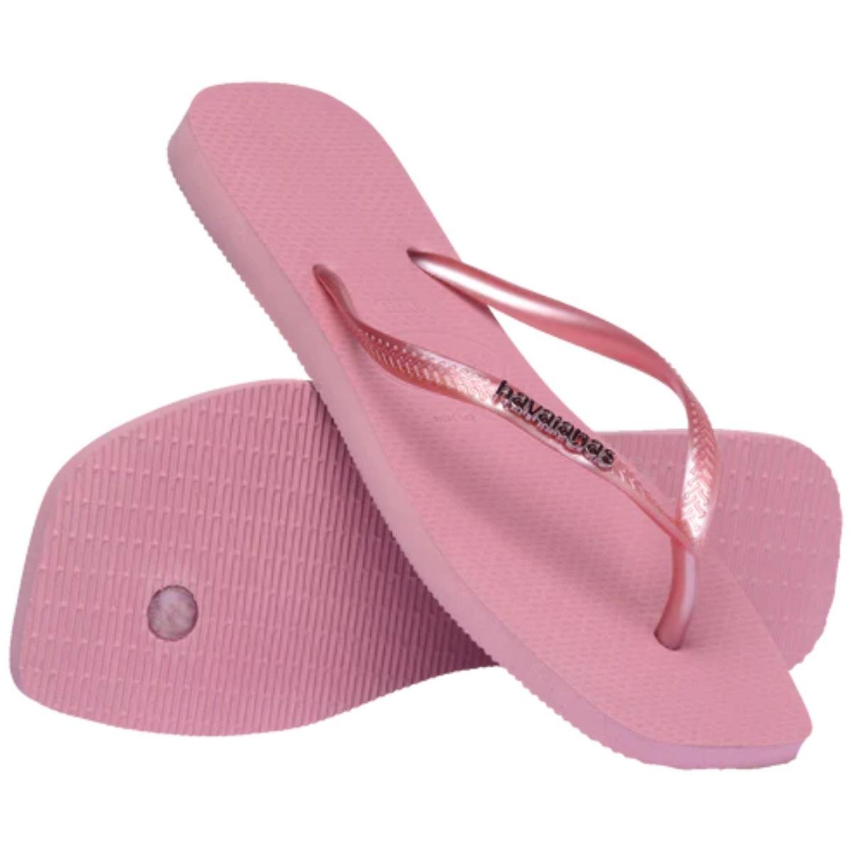 Chinelo Havaianas Slim Square Logo Metallic Feminino - Rosa Rosa 4