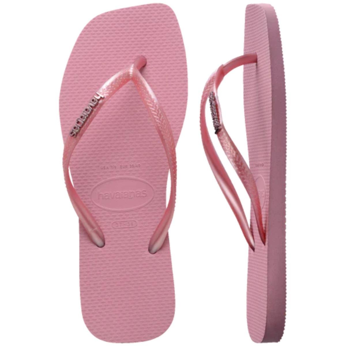 Chinelo Havaianas Slim Square Logo Metallic Feminino - Rosa Rosa 5