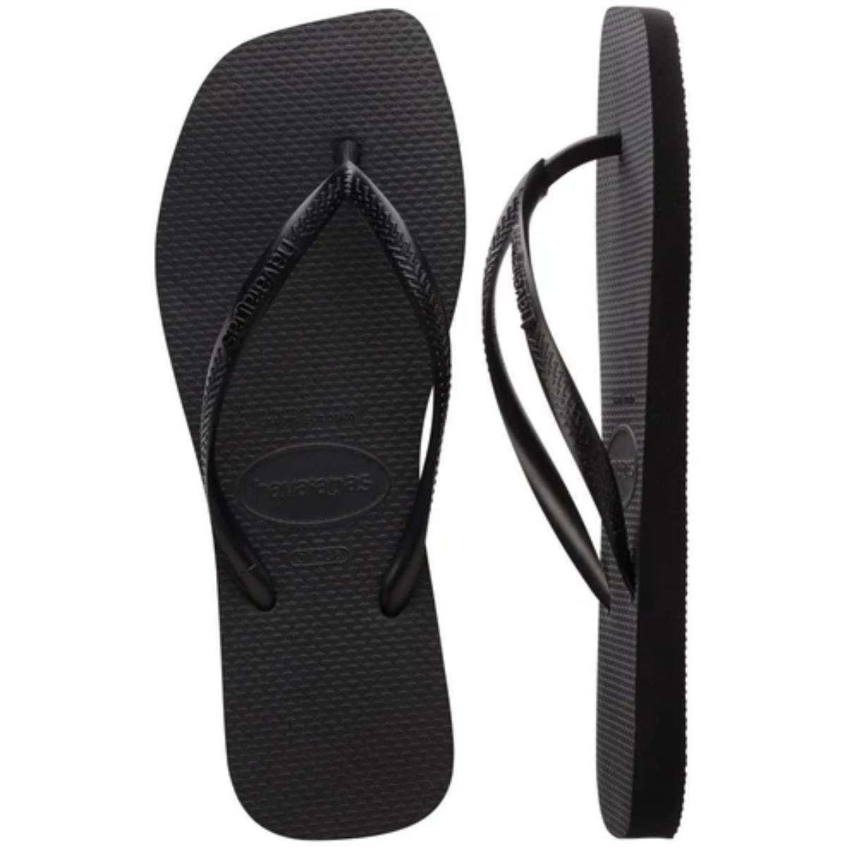 Chinelo Havaianas Slim Square Logo Metallic Feminino - Preto Preto 5