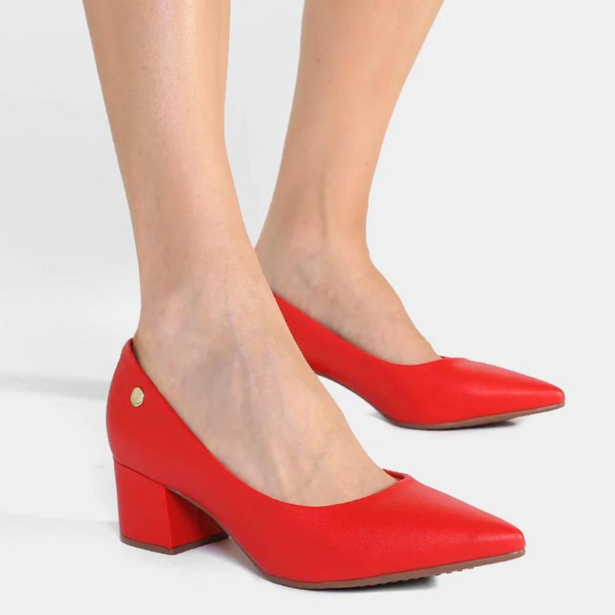 Scarpin Vizzano Bico Fino Salto Bloco - Vermelho Vermelho 6