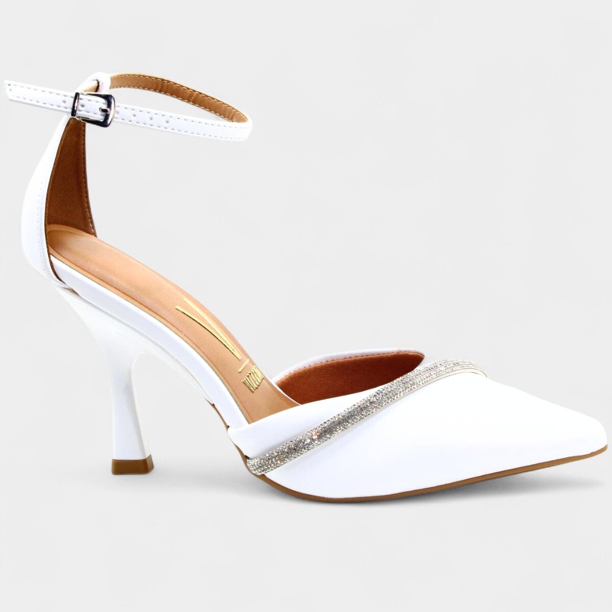 Scarpin Vizzano Strass Salto Médio Feminino - Branco Branco 2