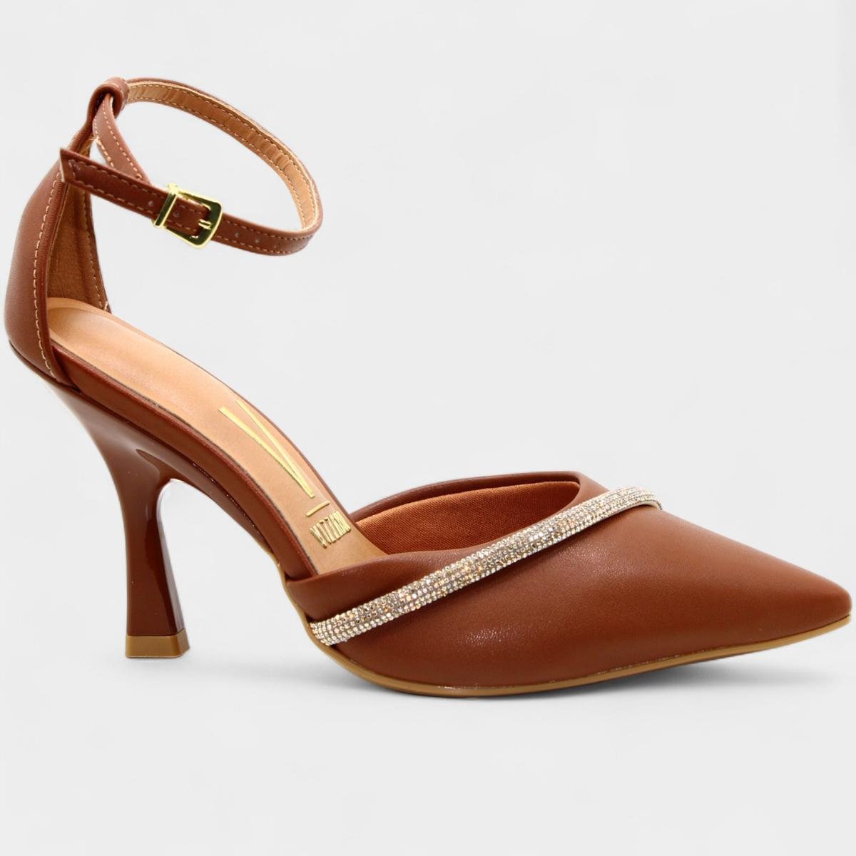 Scarpin Vizzano Strass Salto Médio Feminino - Marrom Marrom 2