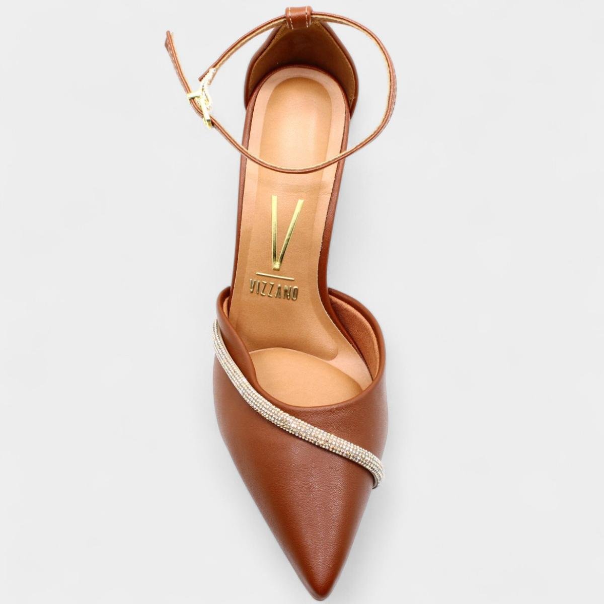 Scarpin Vizzano Strass Salto Médio Feminino - Marrom Marrom 3