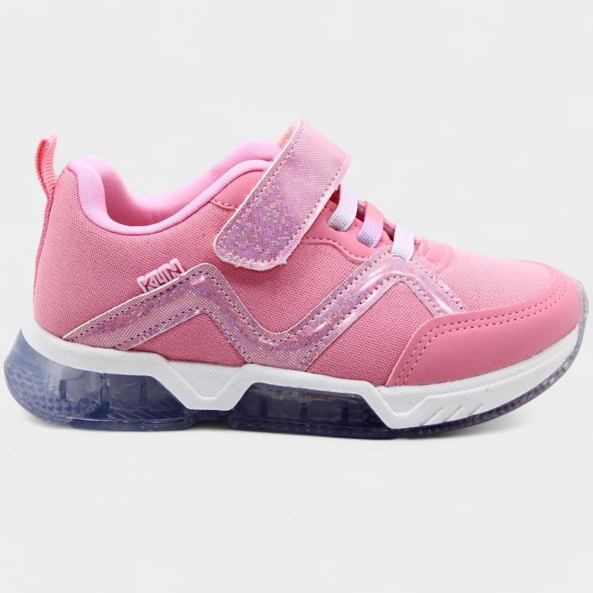 Tênis Infantil Klin Light Led Detalhe Holográfico Menina - Rosa Rosa 2