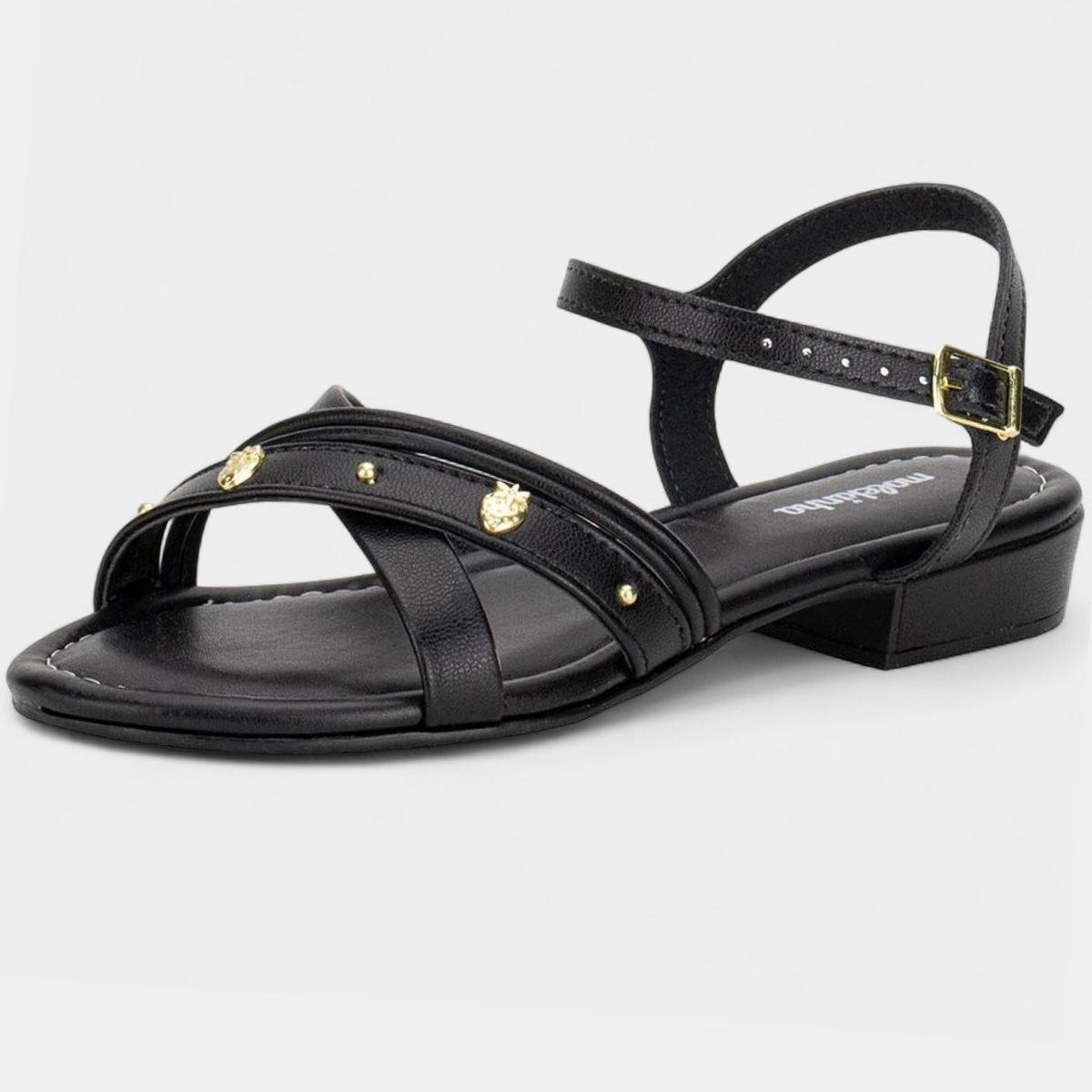 Sandália Infantil Molekinha Tira Cruzada Salto Menina - Preto