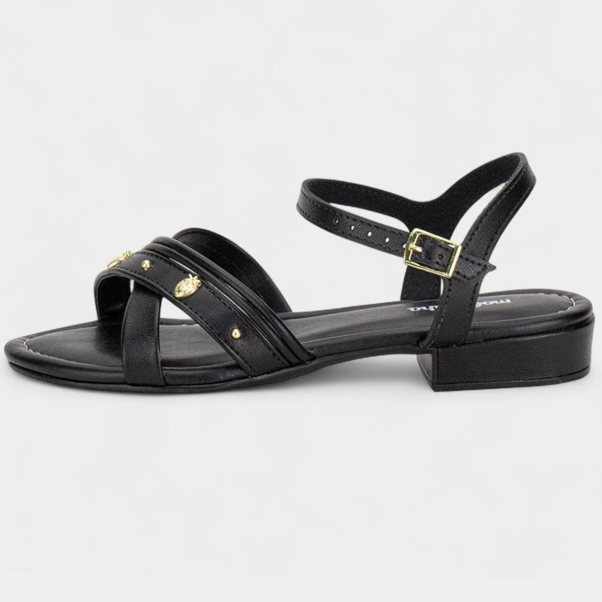 Sandália Infantil Molekinha Tira Cruzada Salto Menina - Preto Preto 2