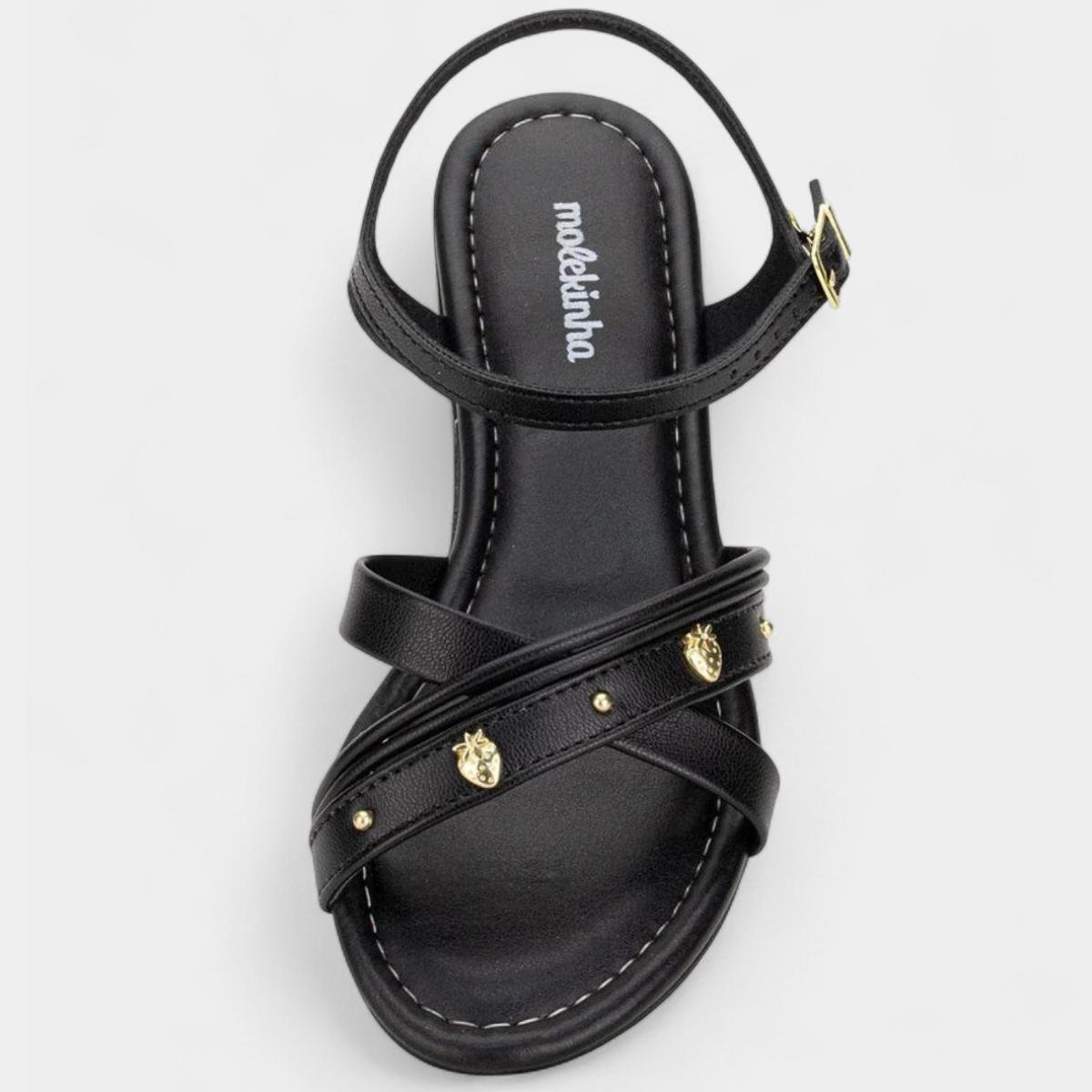 Sandália Infantil Molekinha Tira Cruzada Salto Menina - Preto Preto 3