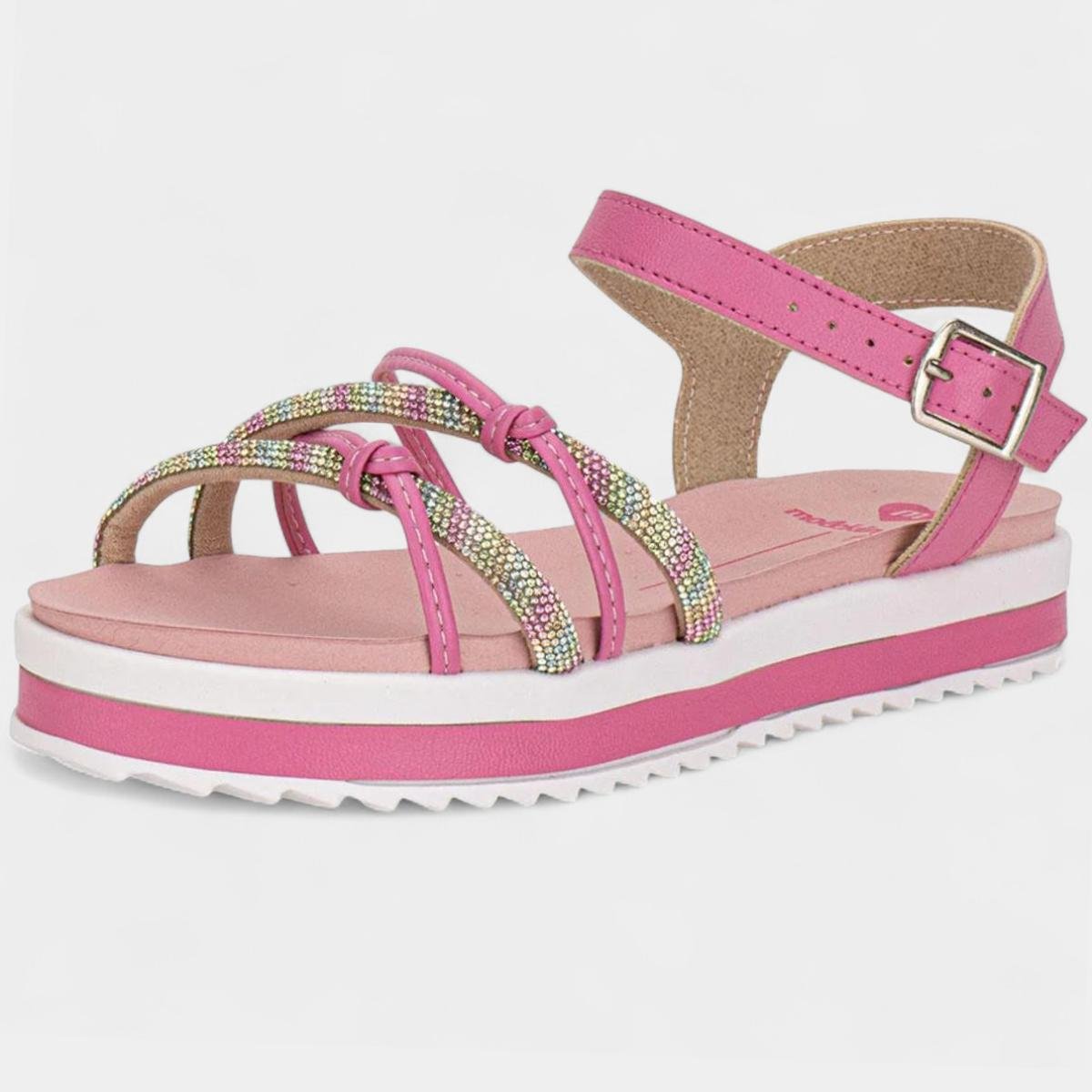 Sandália Infantil Molekinha Flatform Tira Strass Nó Menina - Rosa