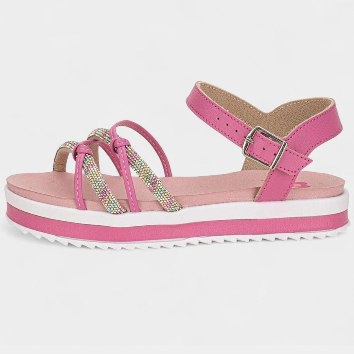 Sandália Infantil Molekinha Flatform Tira Strass Nó Menina - Rosa Rosa 2