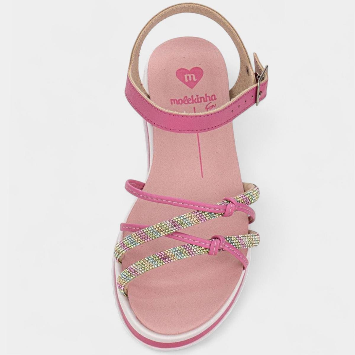 Sandália Infantil Molekinha Flatform Tira Strass Nó Menina - Rosa Rosa 3