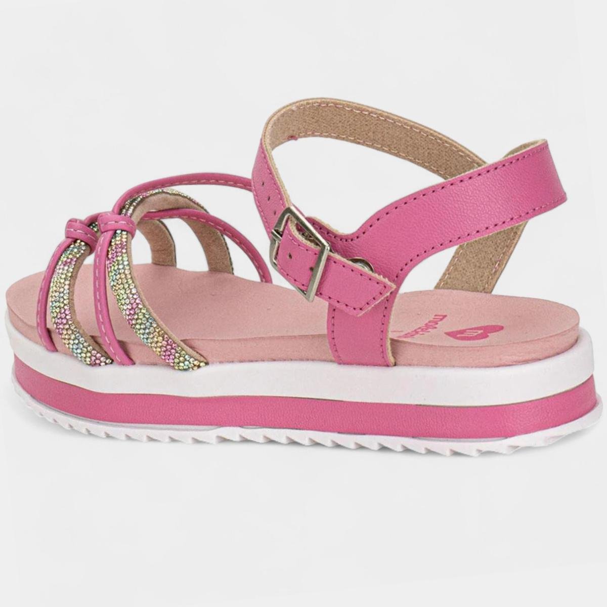 Sandália Infantil Molekinha Flatform Tira Strass Nó Menina - Rosa Rosa 4