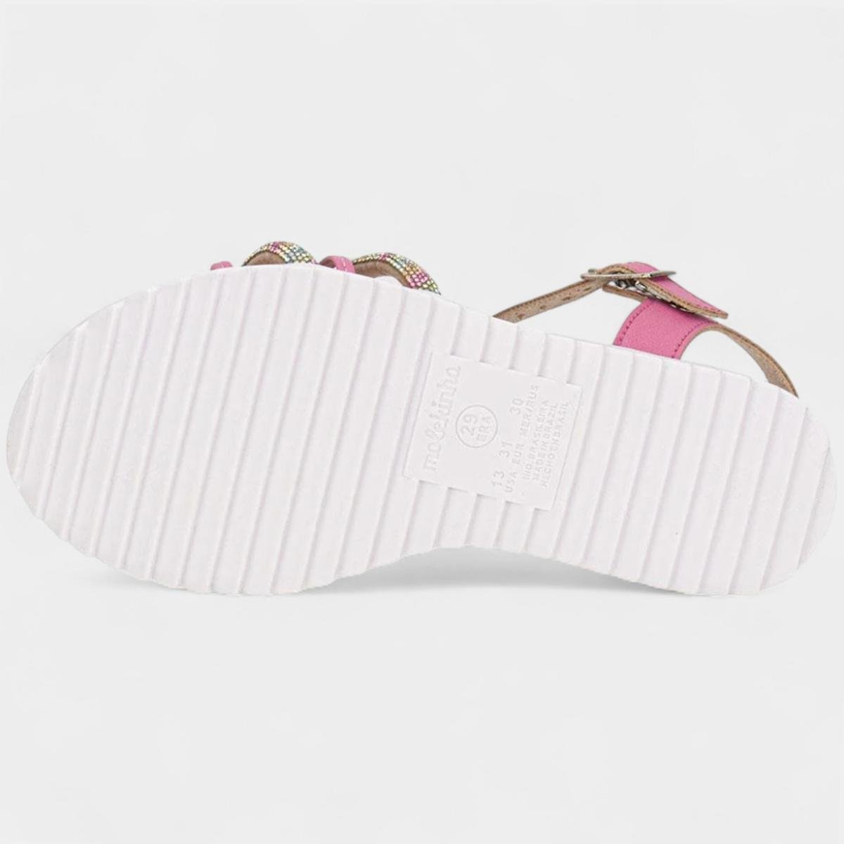 Sandália Infantil Molekinha Flatform Tira Strass Nó Menina - Rosa Rosa 5