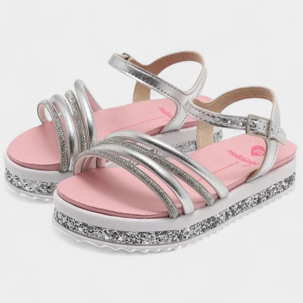 Sandália Infantil Molekinha Flatform Strass Menina - Prata