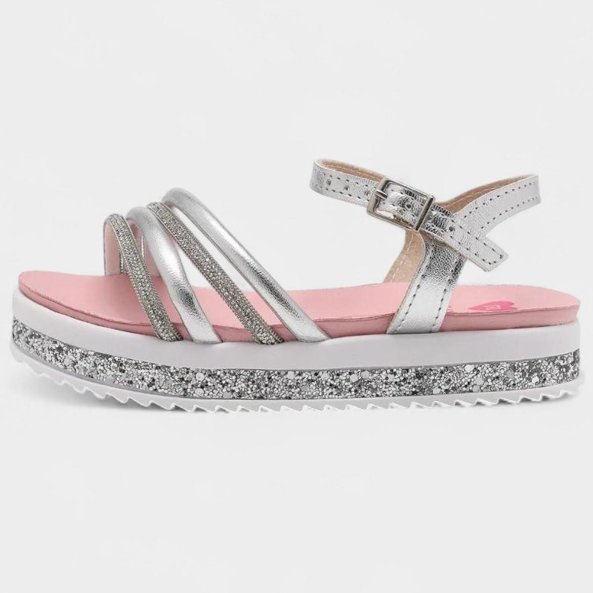 Sandália Infantil Molekinha Flatform Strass Menina - Prata Prata 2