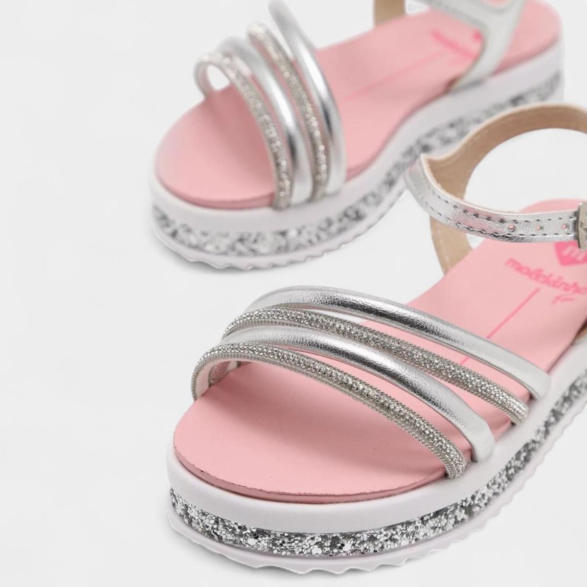 Sandália Infantil Molekinha Flatform Strass Menina - Prata Prata 3