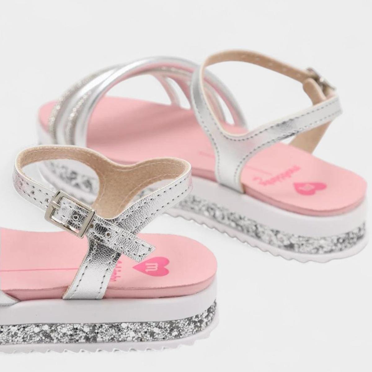 Sandália Infantil Molekinha Flatform Strass Menina - Prata Prata 4