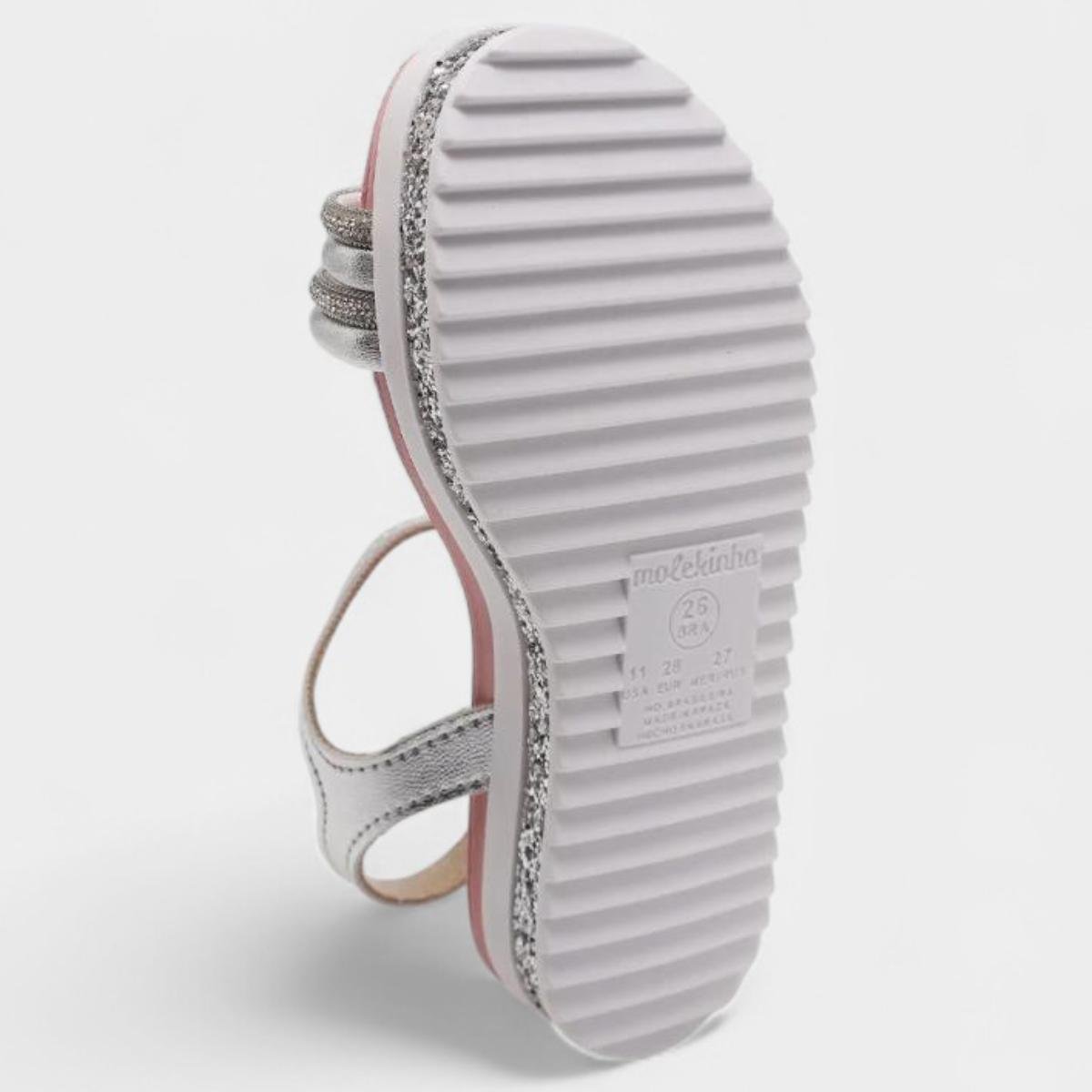 Sandália Infantil Molekinha Flatform Strass Menina - Prata Prata 5
