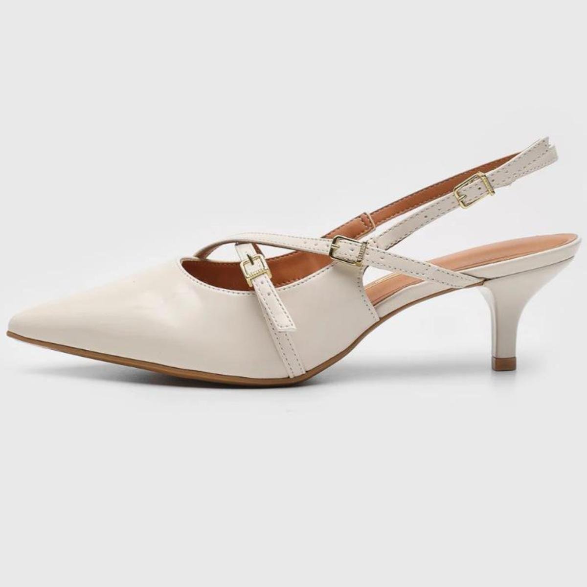Scarpin Vizzano Slingback Salto Fino Baixo Verniz - Off White Off White 2