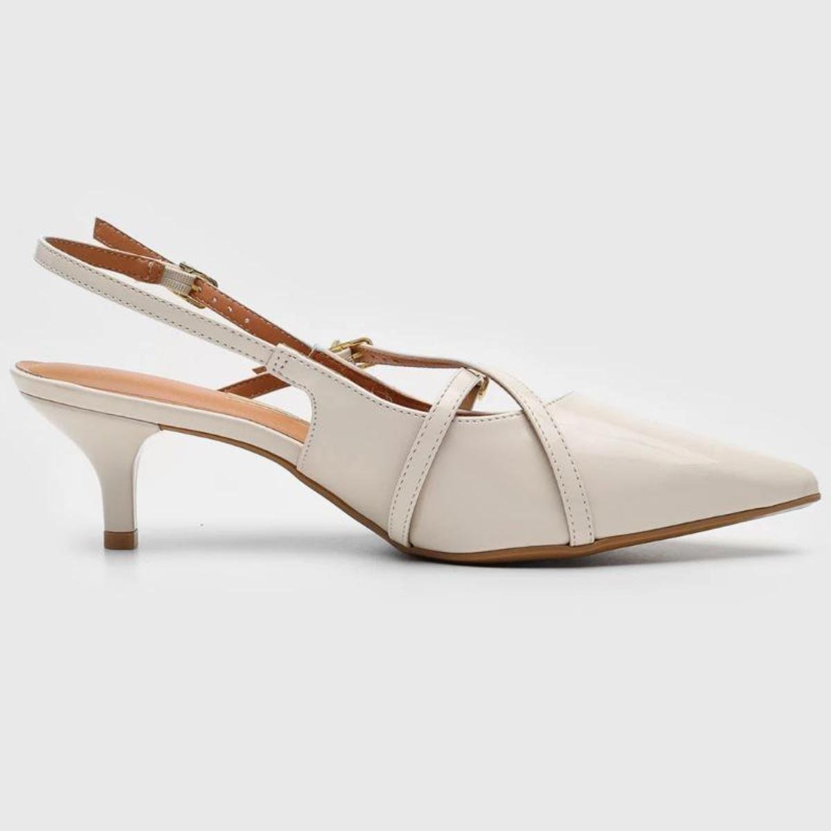 Scarpin Vizzano Slingback Salto Fino Baixo Verniz - Off White Off White 4