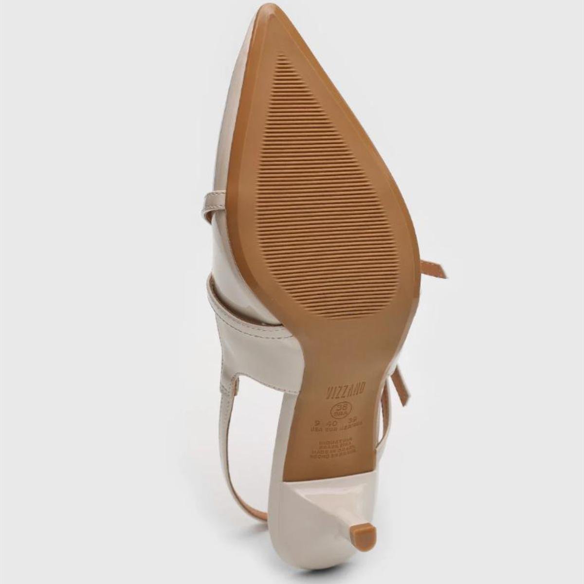 Scarpin Vizzano Slingback Salto Fino Baixo Verniz - Off White Off White 5
