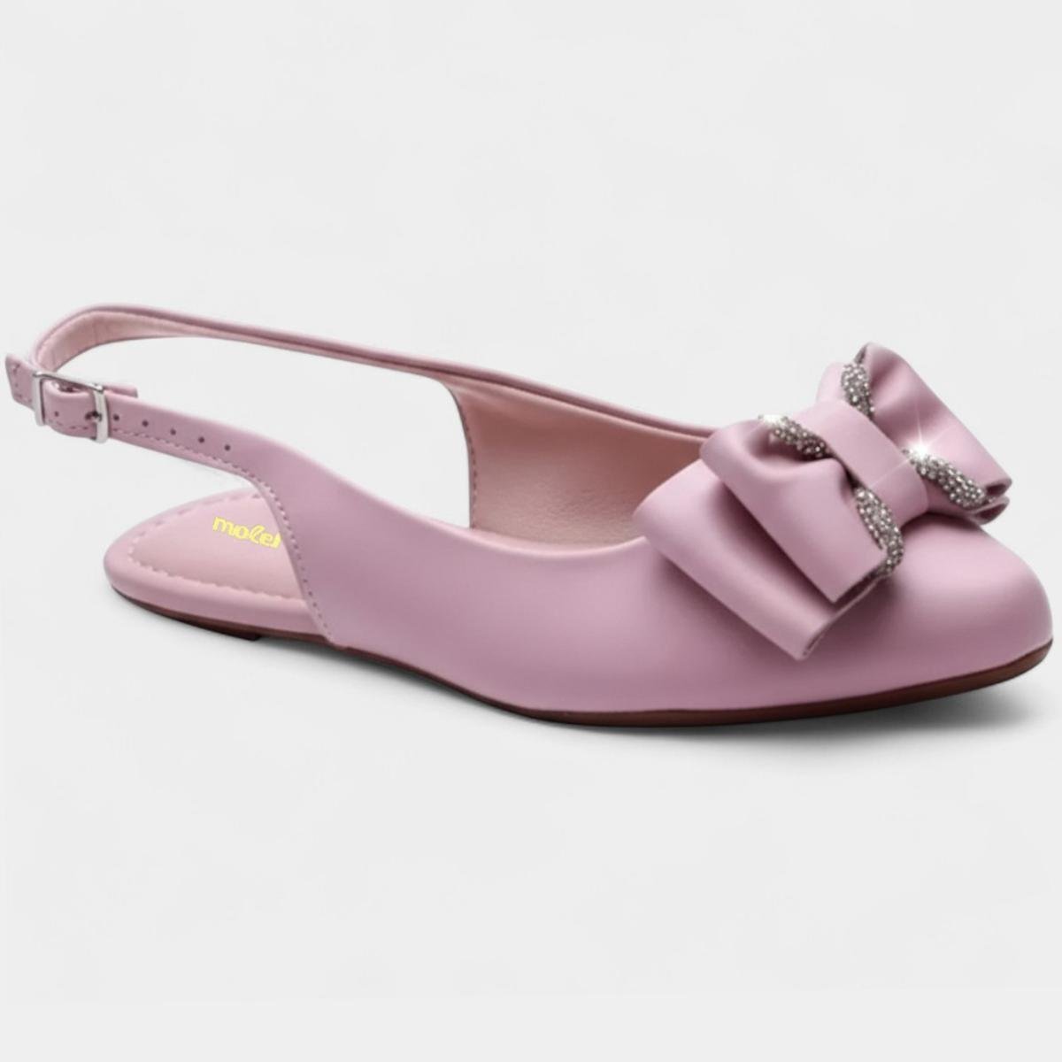 Sapatilha Slingback Molekinha Laço Strass Infantil - Rosa