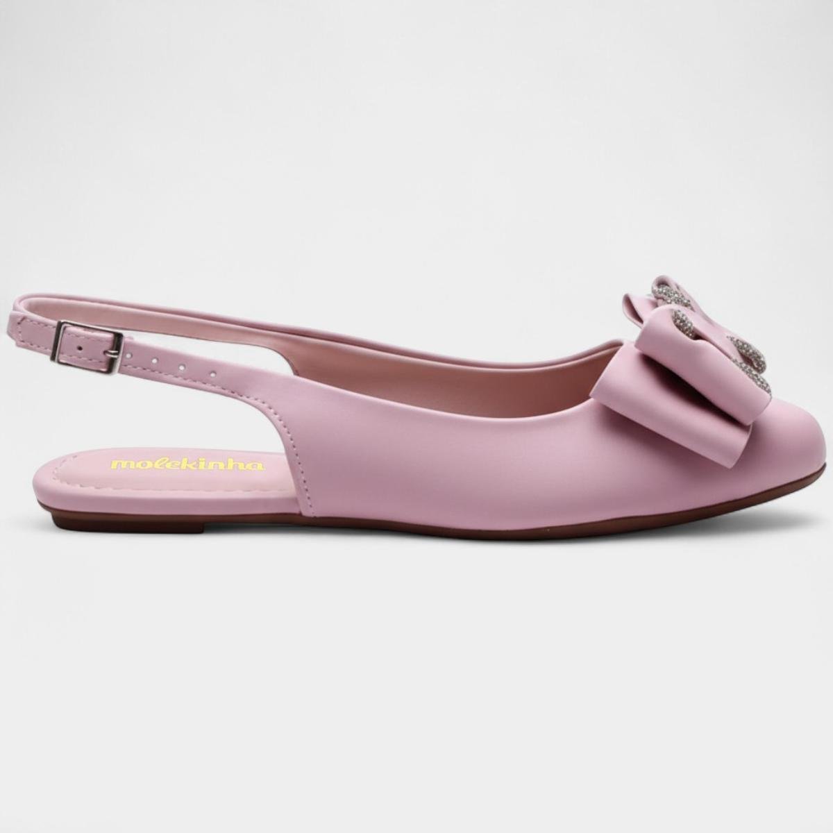 Sapatilha Slingback Molekinha Laço Strass Infantil - Rosa Rosa 2