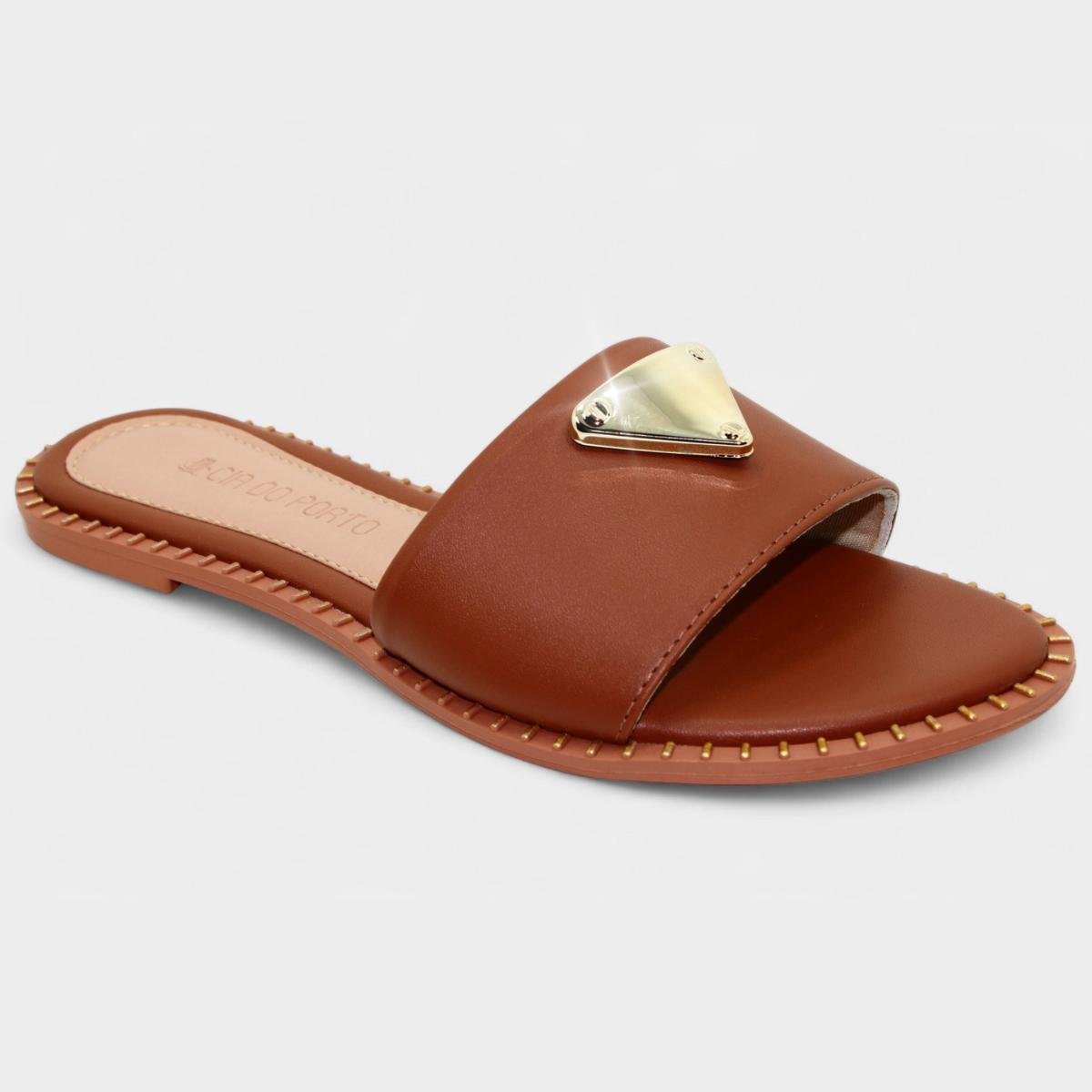 Rasteira Cia do Porto Estilo Dourado Feminina - Marrom